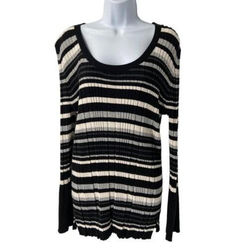 Lane Bryant Sweater‎ Knit Black/White Stripe Ribbed Size 18/20 Grandma Cozy